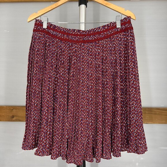 Banana Republic Diamond Pleated Lined Knee Length Skirt Red Blue White Sz 10 - Picture 7 of 14